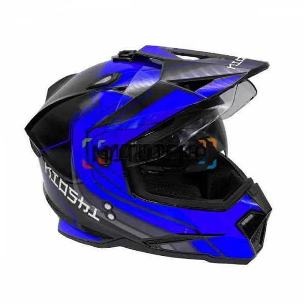 Шлем мото мотард KIOSHI (Киоши) Fighter 802 с очками синий/чёрный (M)