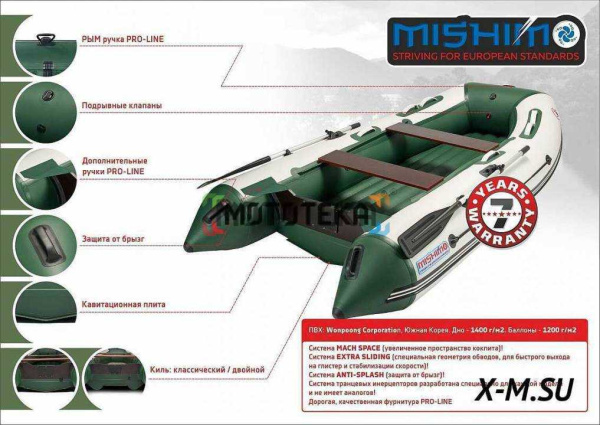 Лодка ПВХ Mishimo (Мишимо) LITE 350 серый/тёмно-синий